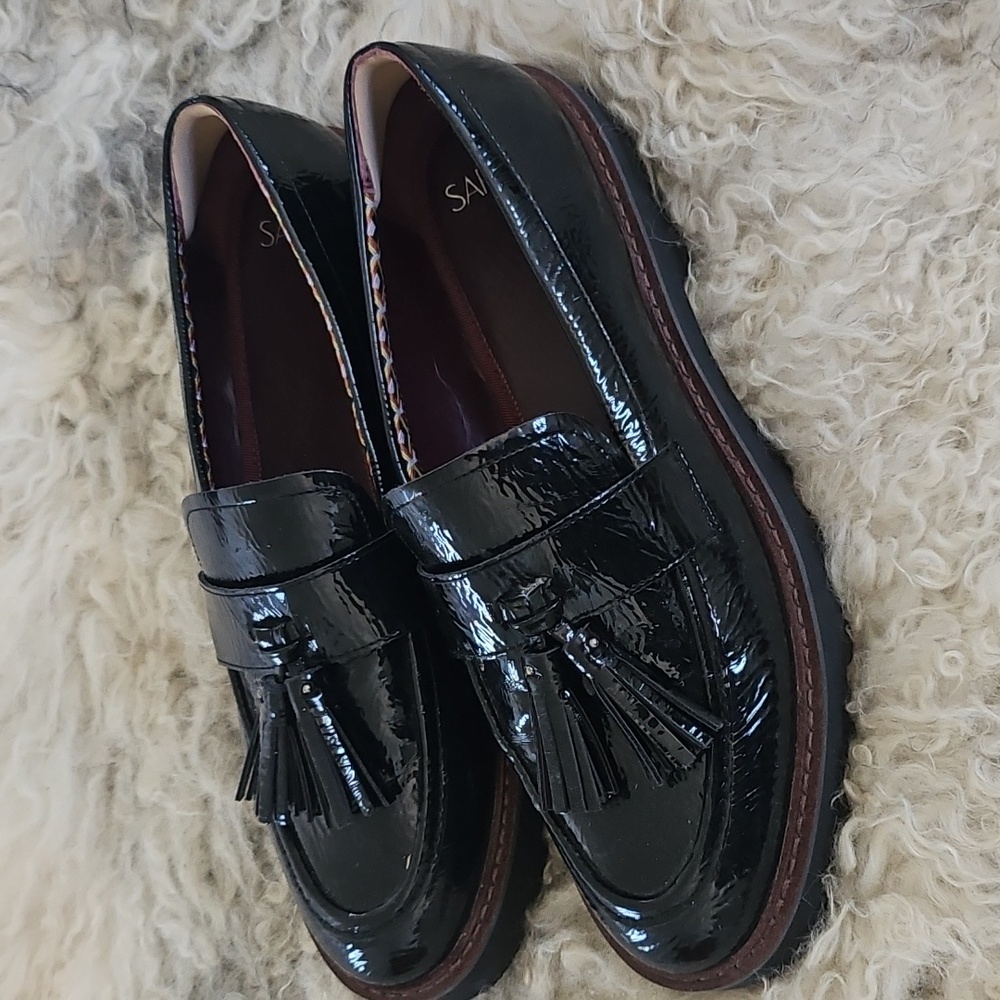 Franco Sarto Black Patent Tassel Loafers